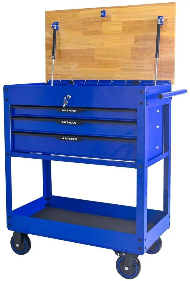 Main image of LOYISIKE US Stock 3 Drawer Rolling Tool Storage Cabinet Multifunction Tool Chest Wood Top