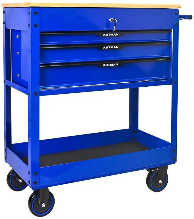 Alt view image 3 of 7 - LOYISIKE US Stock 3 Drawer Rolling Tool Storage Cabinet Multifunction Tool Chest Wood Top