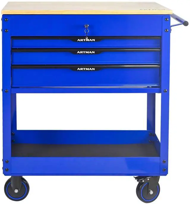 Alt view image 2 of 7 - LOYISIKE US Stock 3 Drawer Rolling Tool Storage Cabinet Multifunction Tool Chest Wood Top