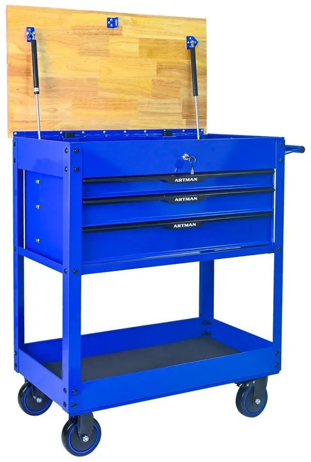 Alt view image 5 of 7 - LOYISIKE US Stock 3 Drawer Rolling Tool Storage Cabinet Multifunction Tool Chest Wood Top