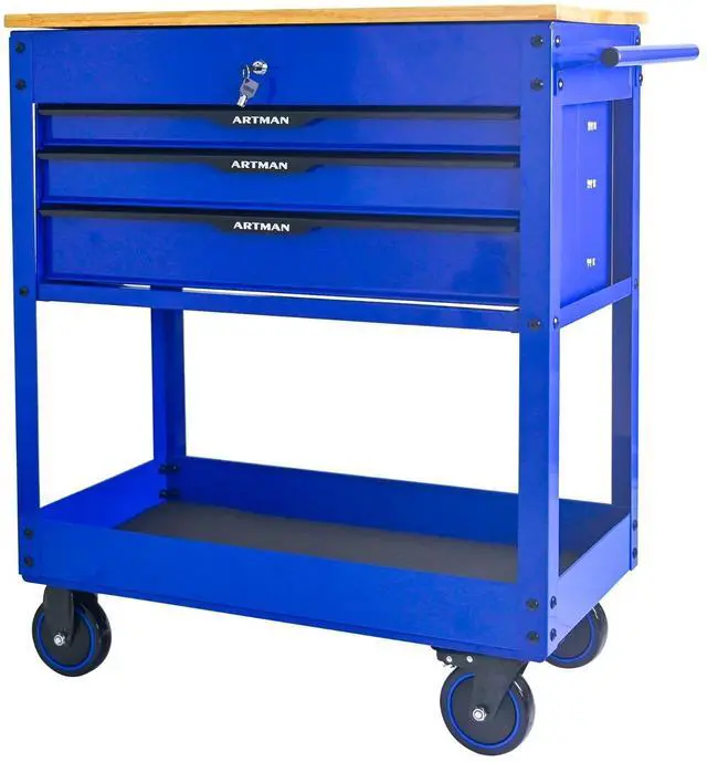 Alt view image 6 of 7 - LOYISIKE US Stock 3 Drawer Rolling Tool Storage Cabinet Multifunction Tool Chest Wood Top