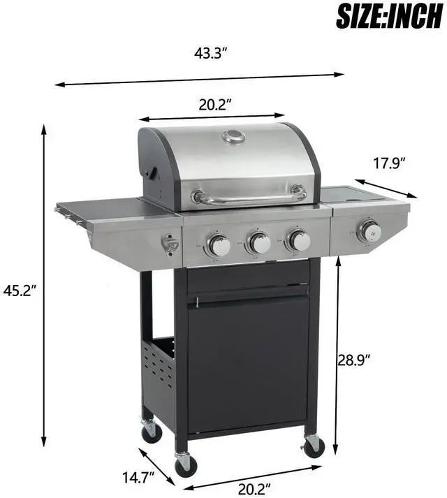 Alt view image 2 of 7 - LOYISIKE US Stock Stainless Steel Gas Grill Propane Grill 3 Burner Barbecue Patio Grill