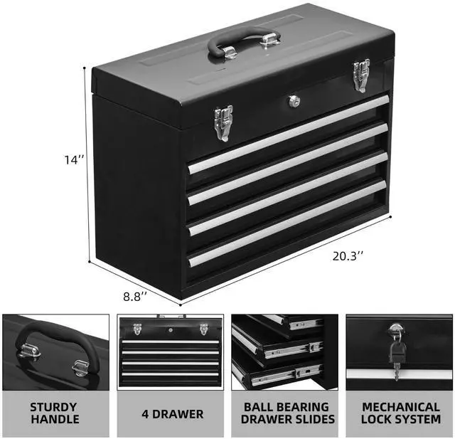 Alt view image 3 of 4 - LOYISIKE US Stock Portable 4 Drawer Steel Tool Box Garage and Warehouse Repair Metal Box