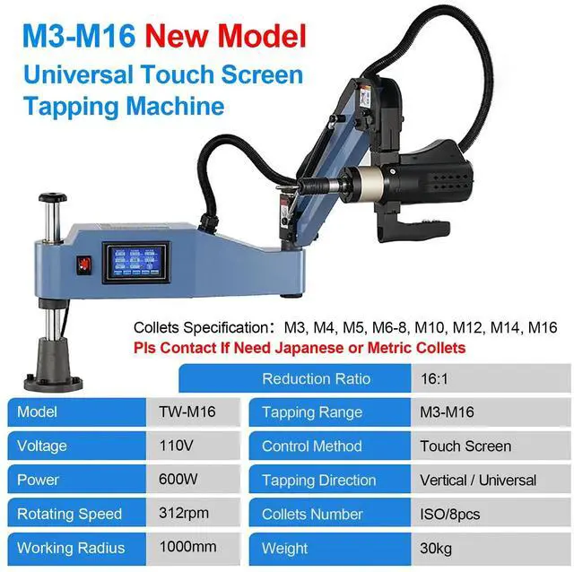 Alt view image 7 of 7 - LOYISIKE M3-M16 Universal Electric Tapping Machine 360°  Tapping Arm For Steel Iron 220V