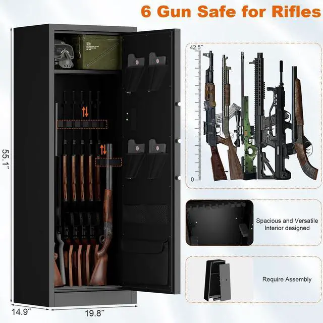 Alt view image 2 of 7 - LOYISIKE US Stock Fireproof Large 6 Gun safe Cabinet, Waterproof Gun Safe Pistol Pouches