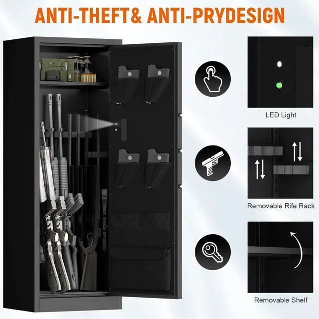 Alt view image 3 of 7 - LOYISIKE US Stock Fireproof Large 6 Gun safe Cabinet, Waterproof Gun Safe Pistol Pouches