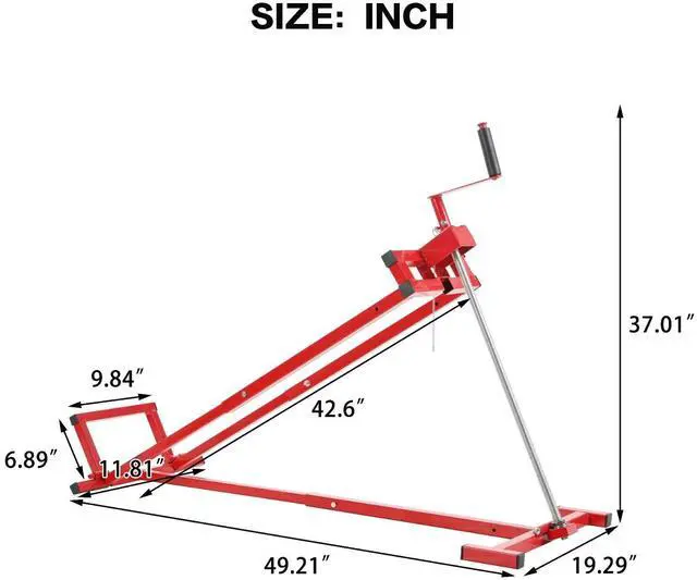 Alt view image 3 of 7 - 800LB Lawn Mower Lift for Riding Tractors, Hydraulic Jack with 45° Tilt, Red