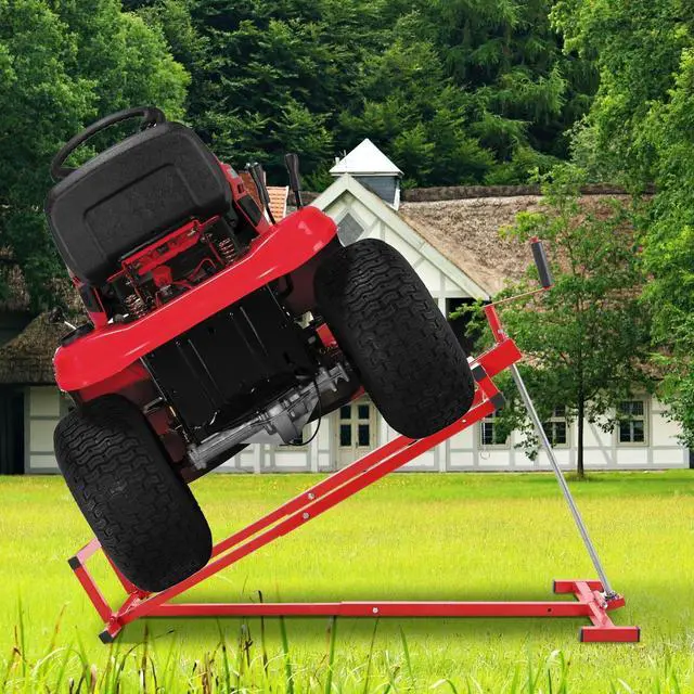 Alt view image 6 of 7 - 800LB Lawn Mower Lift for Riding Tractors, Hydraulic Jack with 45° Tilt, Red
