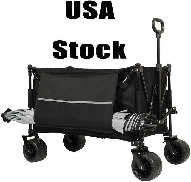 Main image of LOYISIKE Collapsible Foldable Extended Wagon,480lbs Weight Capacity, Heavy Duty Folding Utility Garden Cart with Big All-Terrain Beach Wheels & Drink Holders,Side Pocket and Brakes, Black