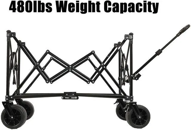 Alt view image 4 of 7 - LOYISIKE Collapsible Foldable Extended Wagon,480lbs Weight Capacity, Heavy Duty Folding Utility Garden Cart with Big All-Terrain Beach Wheels & Drink Holders,Side Pocket and Brakes, Black