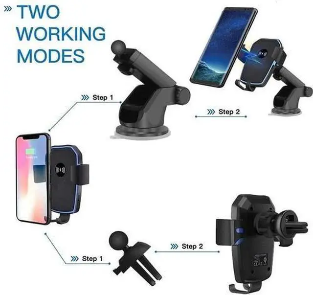 Alt view image 3 of 7 - Wireless Fast Charging Car Charger Mount Holder Stand 2 in 1 For Cell Phone