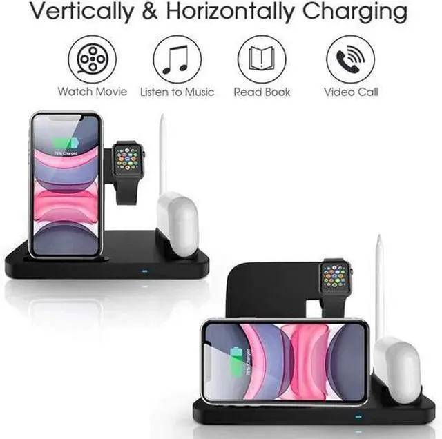 Alt view image 2 of 7 - 4-in-1 Fast Charger Qi Wireless Charging Station for Apple Watch iPhone Pencil