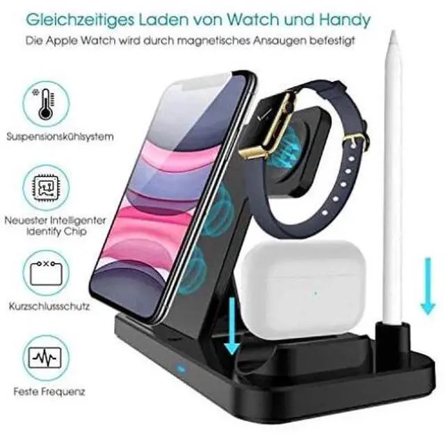 Alt view image 3 of 7 - 4-in-1 Fast Charger Qi Wireless Charging Station for Apple Watch iPhone Pencil