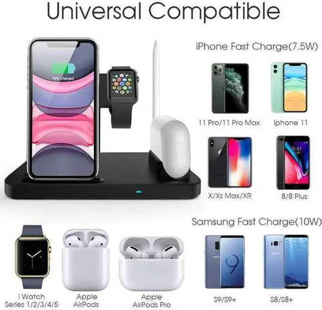 Alt view image 6 of 7 - 4-in-1 Fast Charger Qi Wireless Charging Station for Apple Watch iPhone Pencil