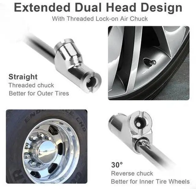 Alt view image 3 of 7 - Dual Head Air Chuck 1/4" FNPT Straight Foot Lock On Truck RV Tire Inflate Chuck