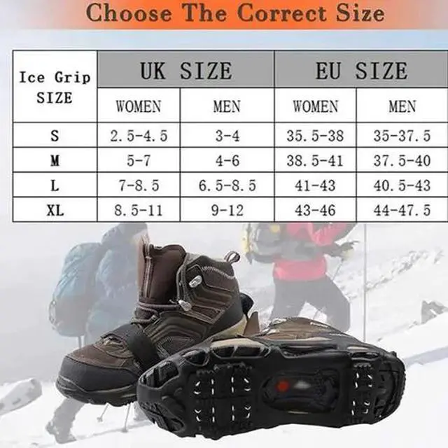 Alt view image 5 of 5 - Ice Snow Anti Slip Spikes Grips Grippers Crampons Cleats Hike Shoe Boot 11 Teeth M