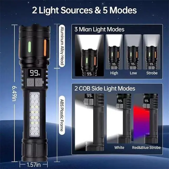 Alt view image 4 of 7 - 2pc 99000000 Lumens Super Bright LED USB Flashlight Rechargeable Work Light