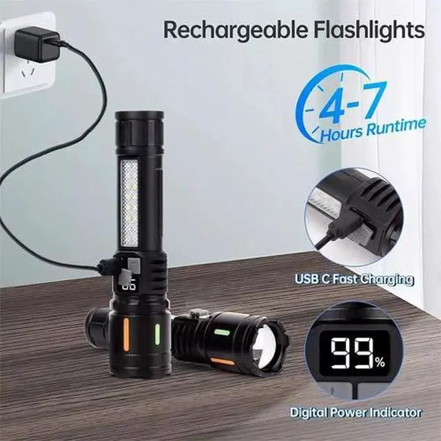 Alt view image 7 of 7 - 2pc 99000000 Lumens Super Bright LED USB Flashlight Rechargeable Work Light
