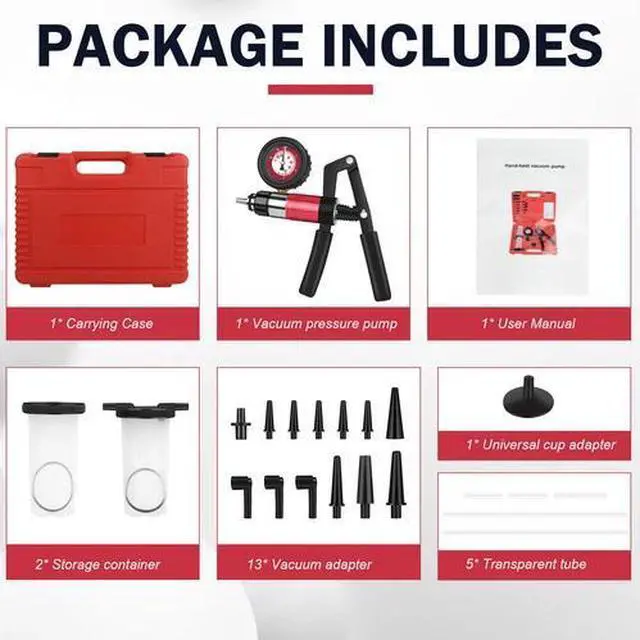 Alt view image 4 of 7 - 24PCS Hand Held Vacuum and Pressure Pump Brake Clutch Fluid Bleeder Tool Kit Set