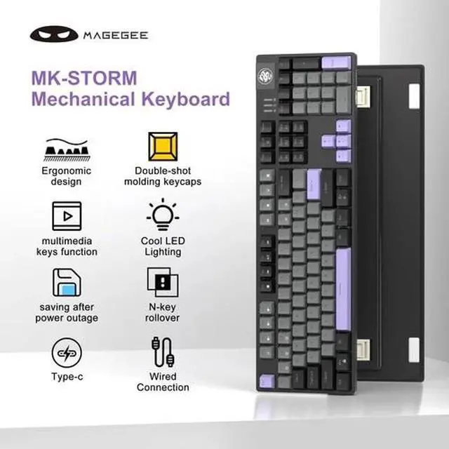 Alt view image 2 of 6 - Mechanical Gaming Keyboard, Wired USB RGB Backlit Keyboard, 104-Key 100% Anti...