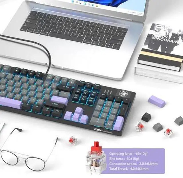 Alt view image 3 of 6 - Mechanical Gaming Keyboard, Wired USB RGB Backlit Keyboard, 104-Key 100% Anti...