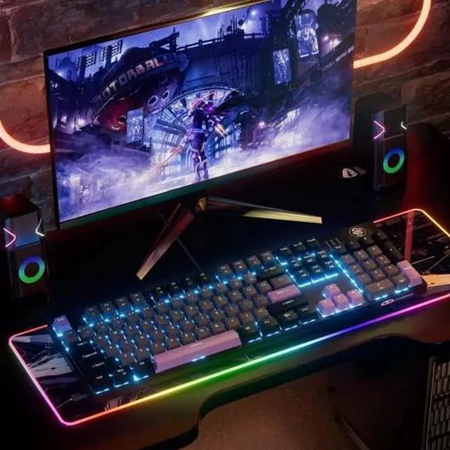 Alt view image 6 of 6 - Mechanical Gaming Keyboard, Wired USB RGB Backlit Keyboard, 104-Key 100% Anti...