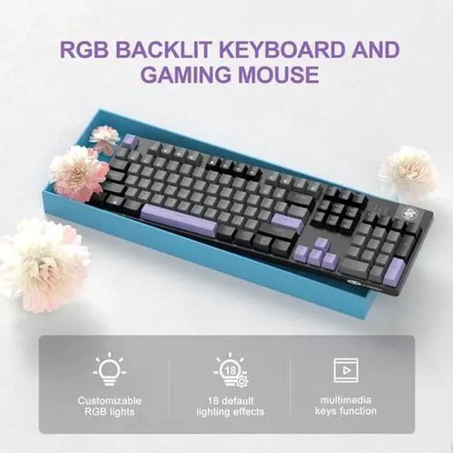 Alt view image 5 of 6 - Mechanical Gaming Keyboard, Wired USB RGB Backlit Keyboard, 104-Key 100% Anti...