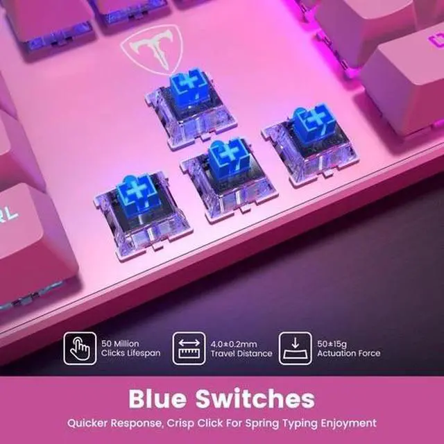 Alt view image 3 of 7 - Mechanical Gaming Keyboard, RGB 104 Keys Ultra-Slim Backlit USB Wired...
