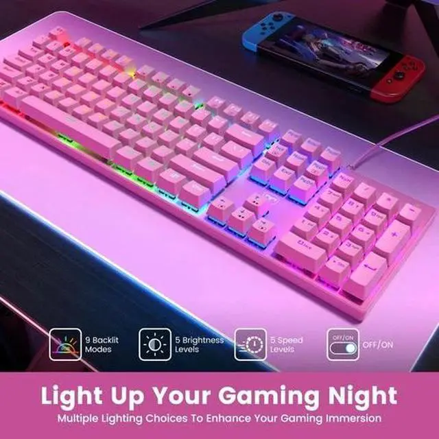 Alt view image 2 of 7 - Mechanical Gaming Keyboard, RGB 104 Keys Ultra-Slim Backlit USB Wired...