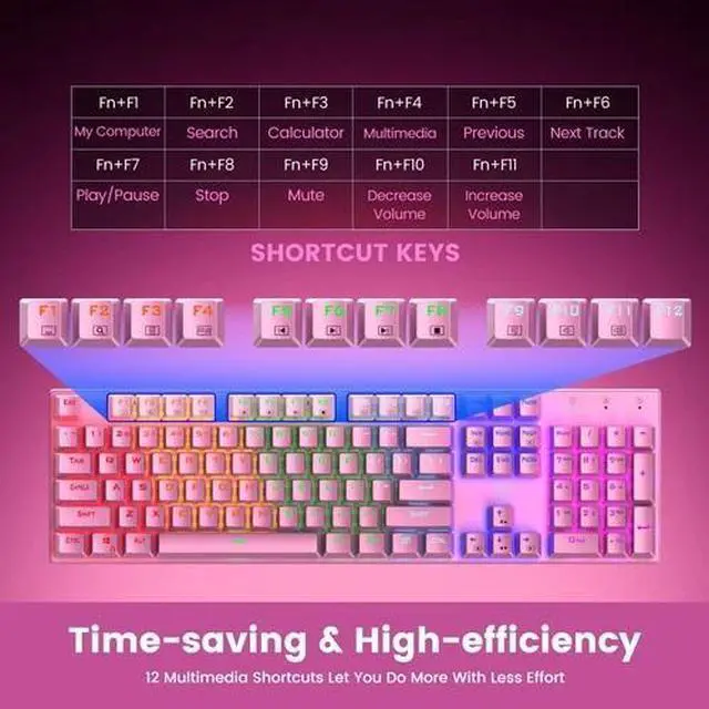 Alt view image 4 of 7 - Mechanical Gaming Keyboard, RGB 104 Keys Ultra-Slim Backlit USB Wired...