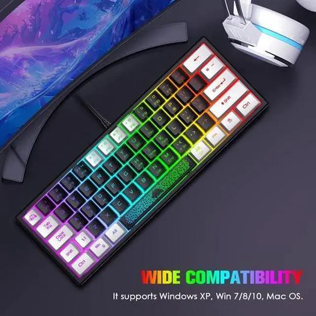 Alt view image 3 of 5 - Mechanical Feel Portable Wired Gaming Keyboard RGB Backlight 62 Keys UK Layout