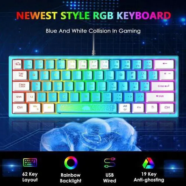 Alt view image 5 of 5 - Mechanical Feel Portable Wired Gaming Keyboard RGB Backlight 62 Keys UK Layout