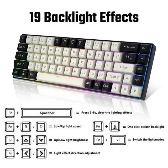 Alt view image 2 of 7 - 60% Mechanical Gaming Keyboard RGB 68 Keys LED Backlit USB Wired Mini Keyboard