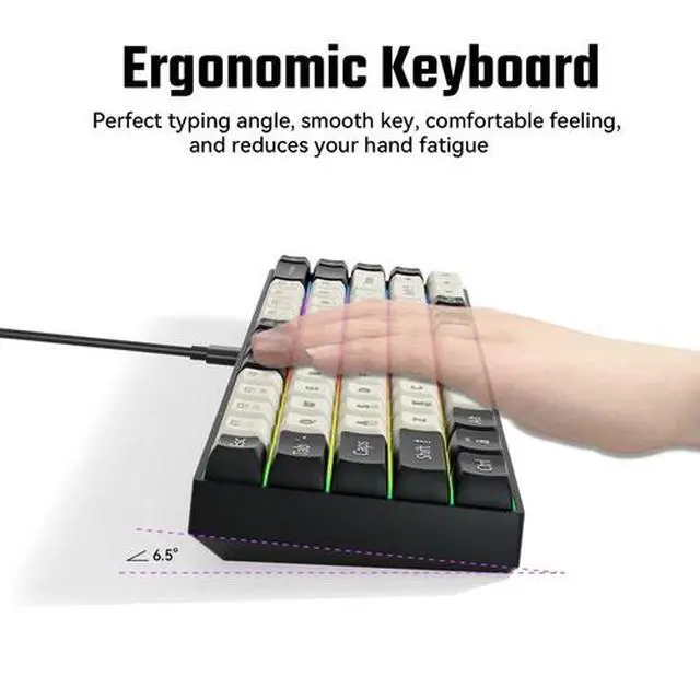 Alt view image 4 of 7 - 60% Mechanical Gaming Keyboard RGB 68 Keys LED Backlit USB Wired Mini Keyboard