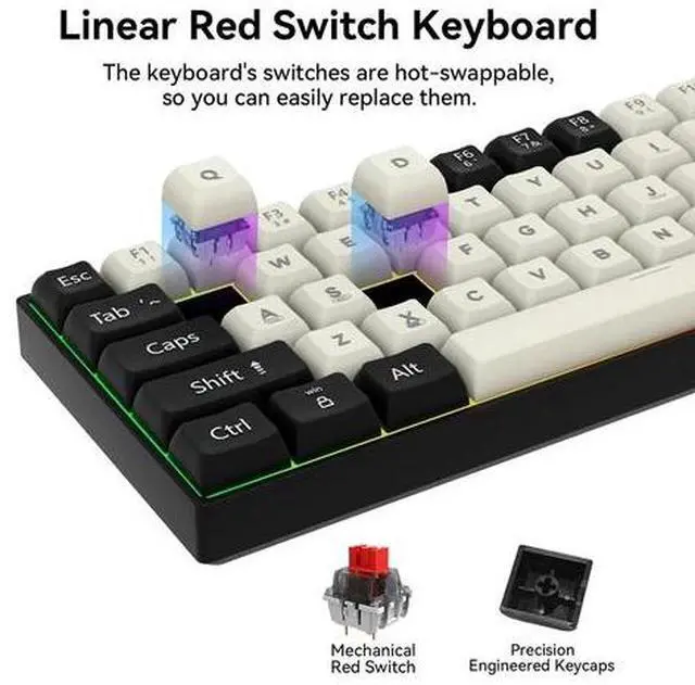 Alt view image 5 of 7 - 60% Mechanical Gaming Keyboard RGB 68 Keys LED Backlit USB Wired Mini Keyboard