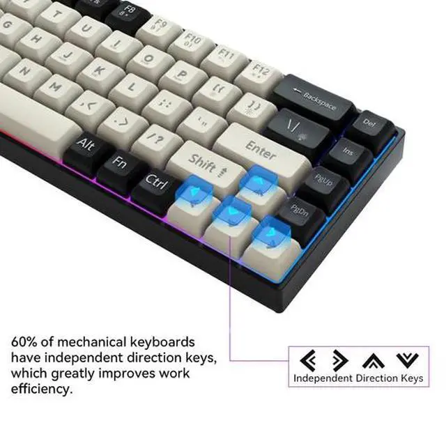 Alt view image 6 of 7 - 60% Mechanical Gaming Keyboard RGB 68 Keys LED Backlit USB Wired Mini Keyboard