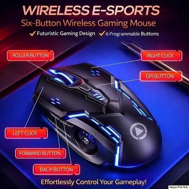 Alt view image 4 of 7 - Wireless Gaming Mouse Silent RGB Rechargeable LED Optical USB Mouse