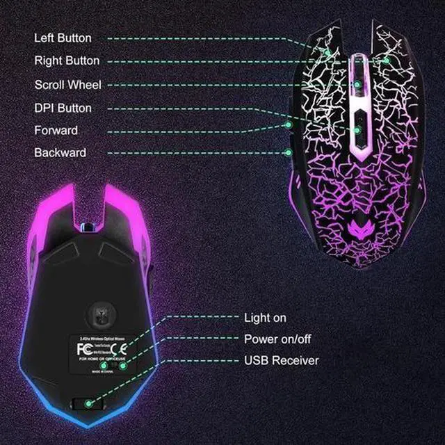 Alt view image 6 of 6 - 2.4GHz Wireless Gaming Mouse Silent Click Rechargeable RGB Backlit for PC/Laptop