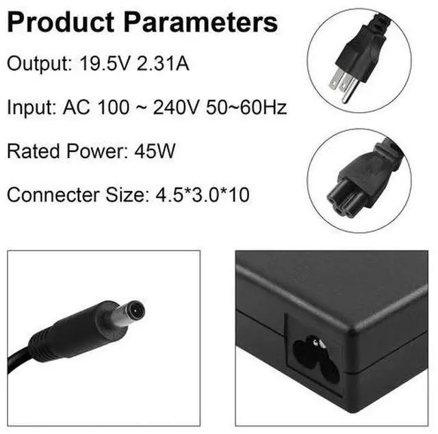 Alt view image 4 of 7 - For Dell HA45NM140 0285K Laptop Ac Adapter Charger & Power Cord 45W 19.5V 2.31A