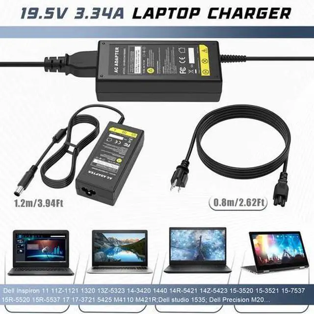 Alt view image 6 of 7 - For Dell Latitude 3330 3340 3350 3440 3540 Power Cord 19.5V AC Adapter Charger