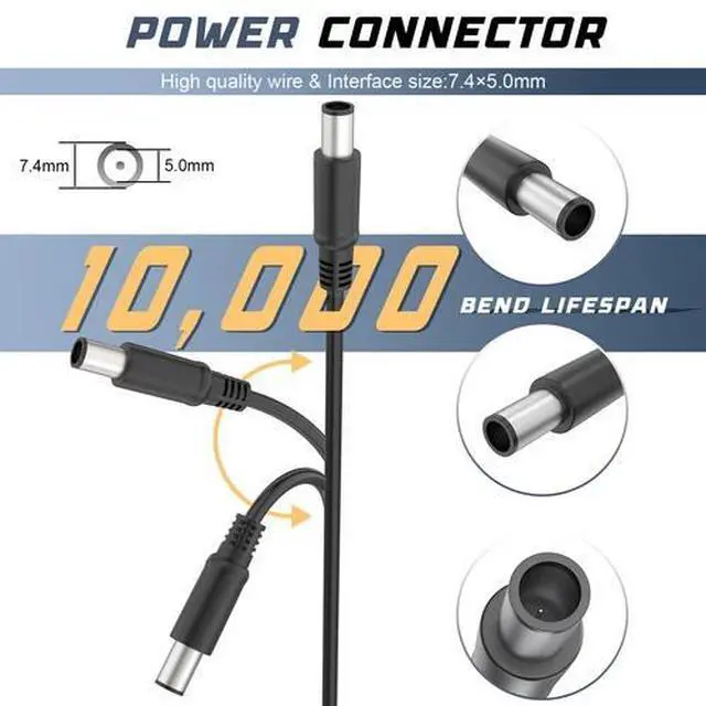 Alt view image 3 of 7 - For Dell Latitude 3330 3340 3350 3440 3540 Power Cord 19.5V AC Adapter Charger