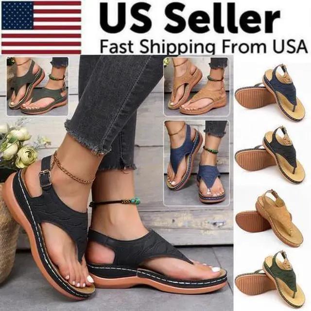 Main image of Low-Wedge Women Orthopedic Sandals Casual Flat Shoes Flip Flops Ladies Anti-Slip