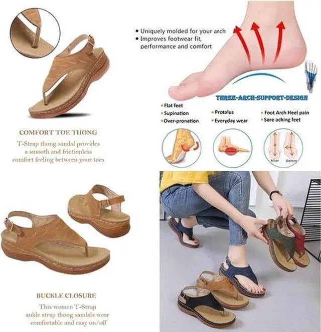 Alt view image 4 of 7 - Low-Wedge Women Orthopedic Sandals Casual Flat Shoes Flip Flops Ladies Anti-Slip