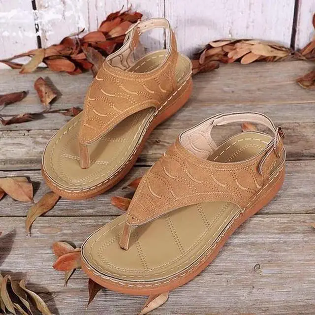 Alt view image 7 of 7 - Low-Wedge Women Orthopedic Sandals Casual Flat Shoes Flip Flops Ladies Anti-Slip