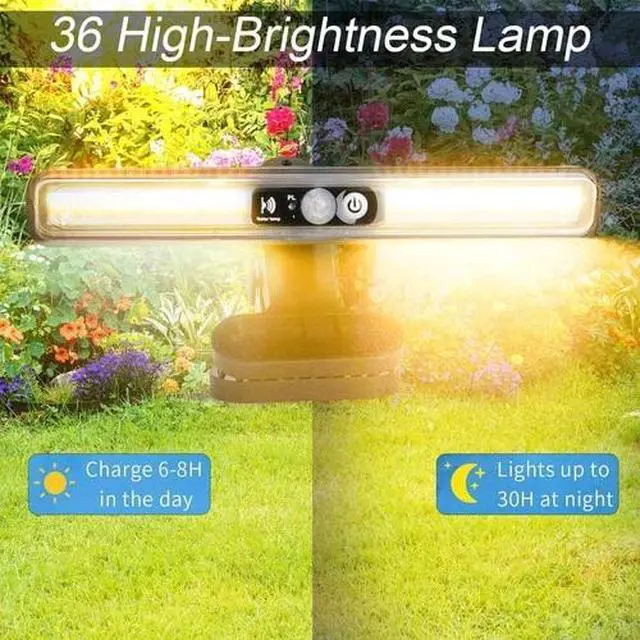 Alt view image 4 of 7 - Solar Lights Outdoor Waterproof Tree Clip 36 LED Motion Sensor Wall Fence Light Yellow