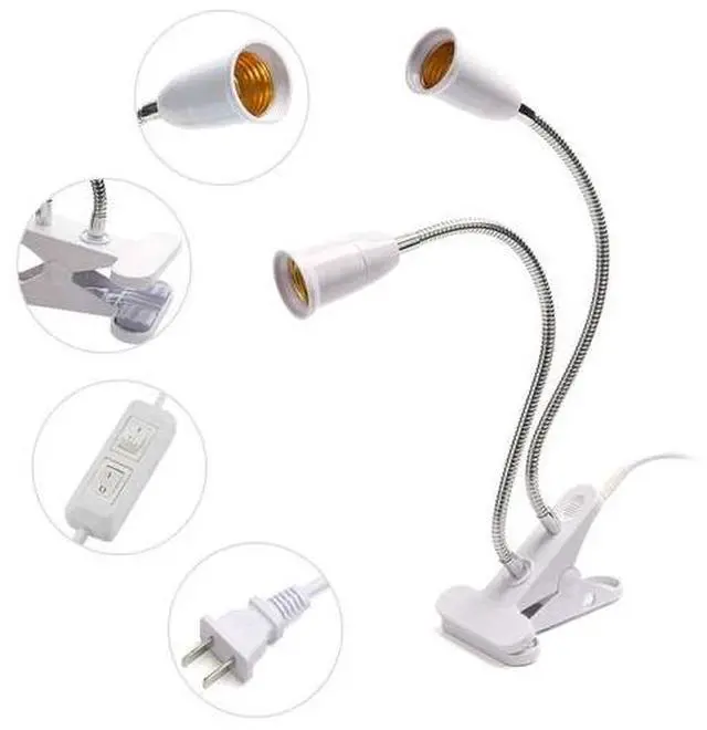 Main image of Flexible Double Head E27 LED Clamp/Clip-on Desk Light Work Table Lamp Holder white
