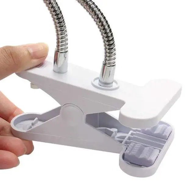 Alt view image 4 of 7 - Flexible Double Head E27 LED Clamp/Clip-on Desk Light Work Table Lamp Holder white