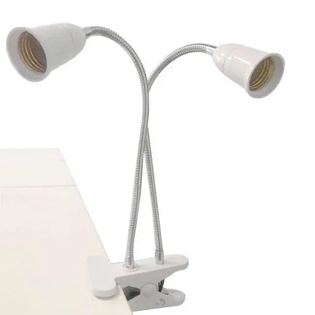 Alt view image 6 of 7 - Flexible Double Head E27 LED Clamp/Clip-on Desk Light Work Table Lamp Holder white