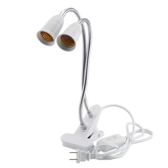 Alt view image 7 of 7 - Flexible Double Head E27 LED Clamp/Clip-on Desk Light Work Table Lamp Holder white