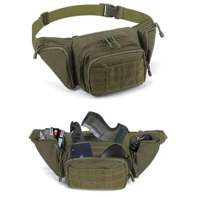 Alt view image 3 of 7 - Tactical Pistol Pouch Waist Gun Pack Bag Fanny Packs Concealed Carry Gun Holster Green Khaki